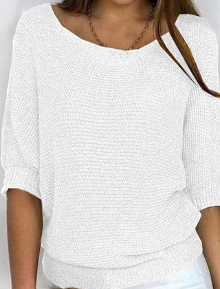 Maglione donna bianco con maniche a pipistrello e bordo inferiore a coste