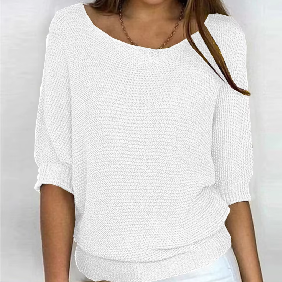 Maglione donna bianco con maniche a pipistrello e bordo inferiore a coste