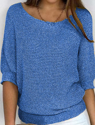 Maglione donna blu in maglia a trama larga con scollo ampio arrotondato