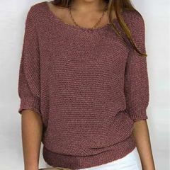 Maglione donna marrone scuro con maniche a pipistrello e trama larga visibile