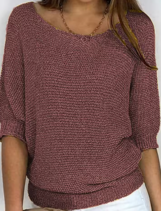 Maglione donna marrone scuro con maniche a pipistrello e trama larga visibile
