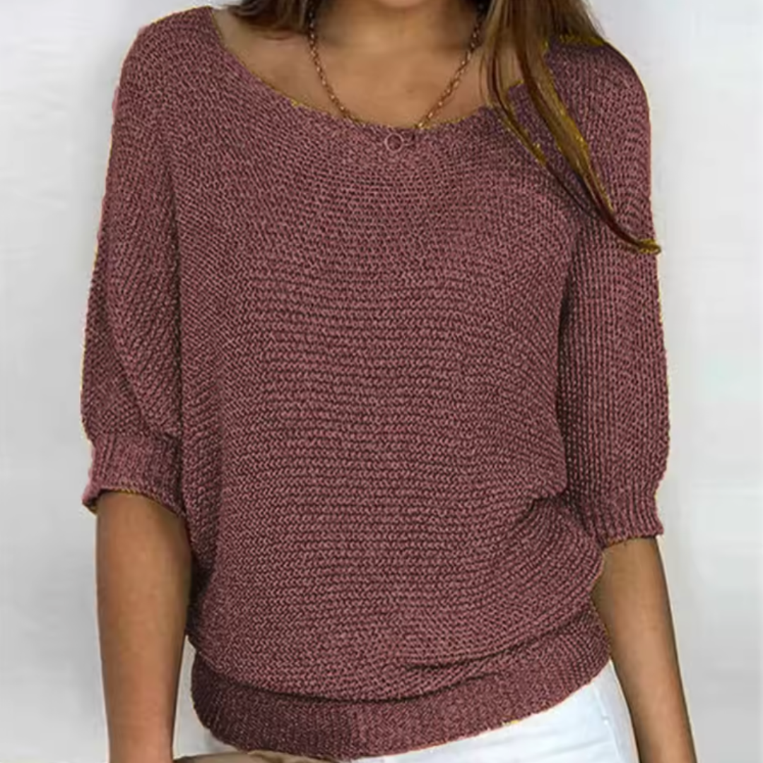 Maglione donna marrone scuro con maniche a pipistrello e trama larga visibile