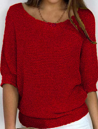Maglione donna rosso in maglia a trama larga con fascia inferiore a coste