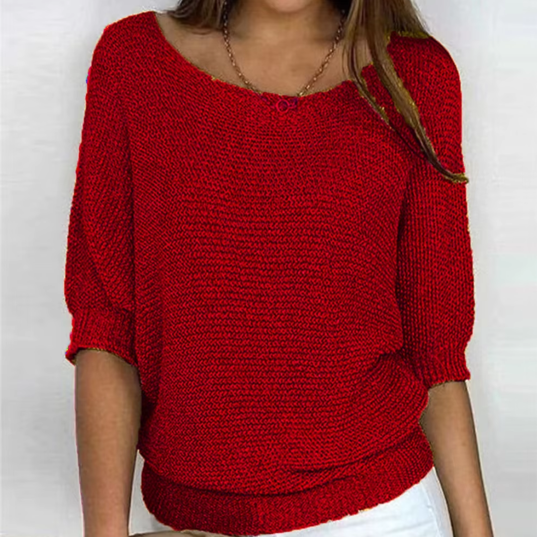 Maglione donna rosso in maglia a trama larga con fascia inferiore a coste