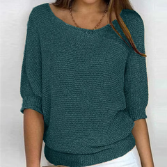 Maglione donna verde scuro con scollo ampio arrotondato e maniche a pipistrello
