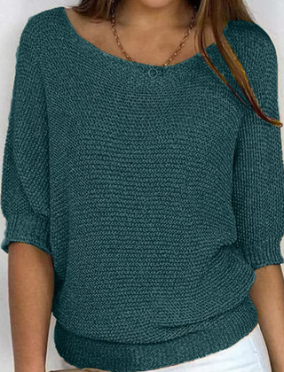 Maglione donna verde scuro con scollo ampio arrotondato e maniche a pipistrello