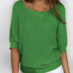 Maglione donna verde con maniche a pipistrello al gomito e trama larga