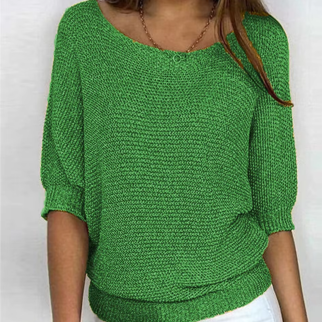 Maglione donna verde con maniche a pipistrello al gomito e trama larga