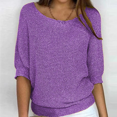 Maglione donna viola con maniche a pipistrello e bordo inferiore a coste