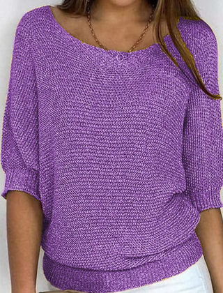 Maglione donna viola con maniche a pipistrello e bordo inferiore a coste