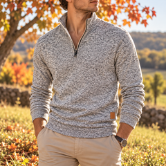 Maglione uomo grigio chiaro melangiato con mezza zip e collo alto