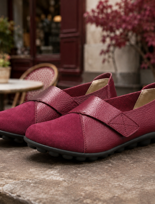 Mocassini donna bordeaux slip on con cucitura a rombo e suola nera a pastiglie