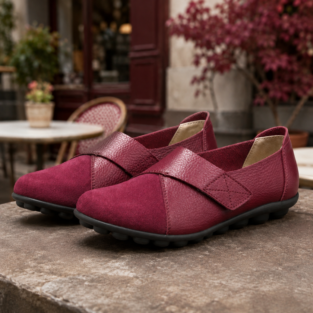 Mocassini donna bordeaux slip on con cucitura a rombo e suola nera a pastiglie