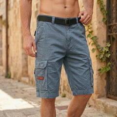 Pantaloncini cargo uomo grigi con tasche con patta e passanti in vita