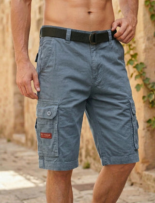 Pantaloncini cargo uomo grigi con tasche con patta e passanti in vita