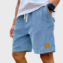 Pantaloncini uomo azzurro polvere a coste con laccetti in vita e taglio comodo
