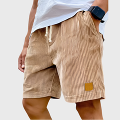 Pantaloncini uomo beige sabbia con coulisse annodata e texture a coste verticali