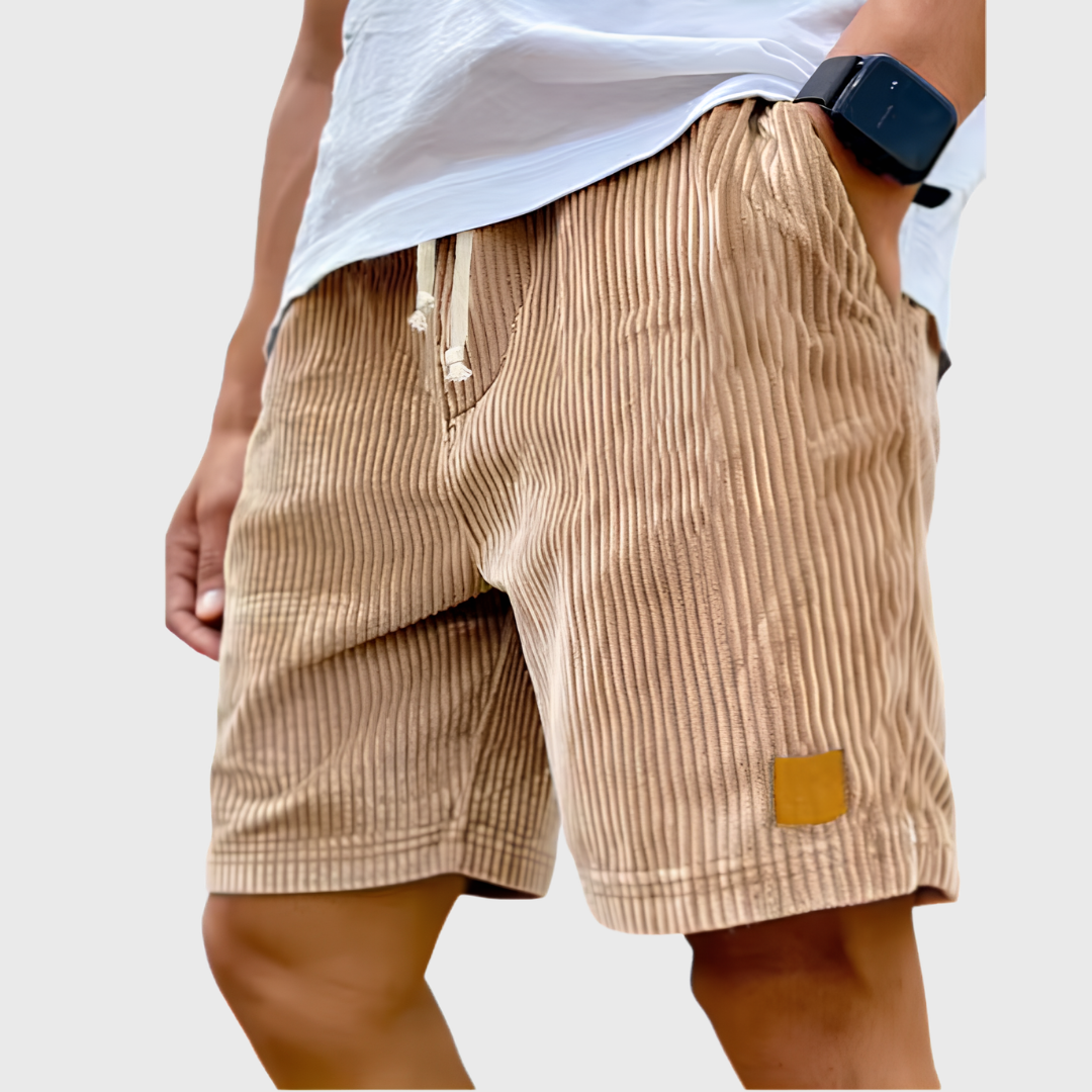 Pantaloncini uomo beige sabbia con coulisse annodata e texture a coste verticali