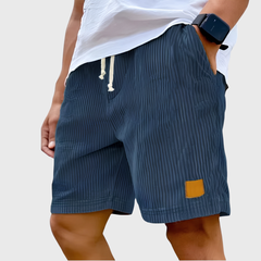 Pantaloncini uomo blu navy con coulisse écru e dettaglio etichetta a contrasto
