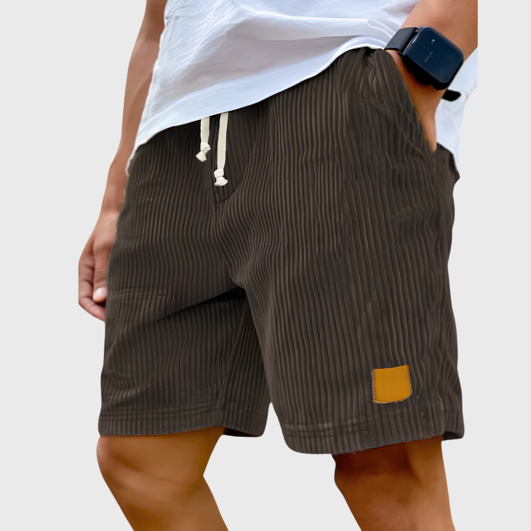 Pantaloncini uomo marrone scuro a coste con tasche laterali e vita elastica