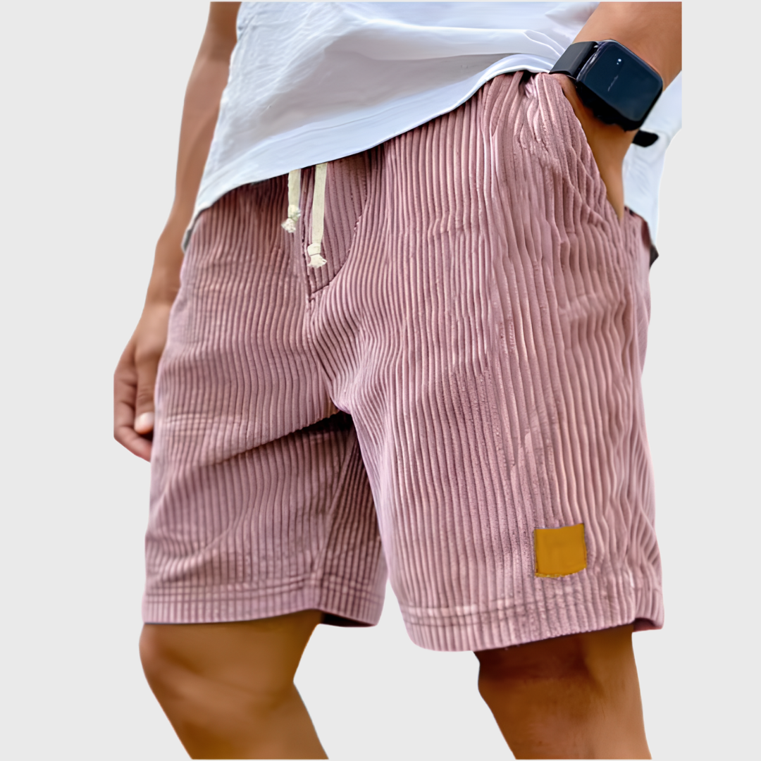 Pantaloncini uomo rosa a coste con coulisse chiara in vita e tasca laterale