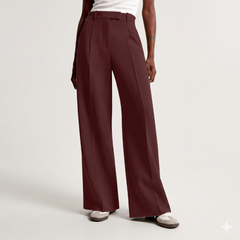 Pantaloni bordeaux a vita alta con gamba ampia e piega centrale netta