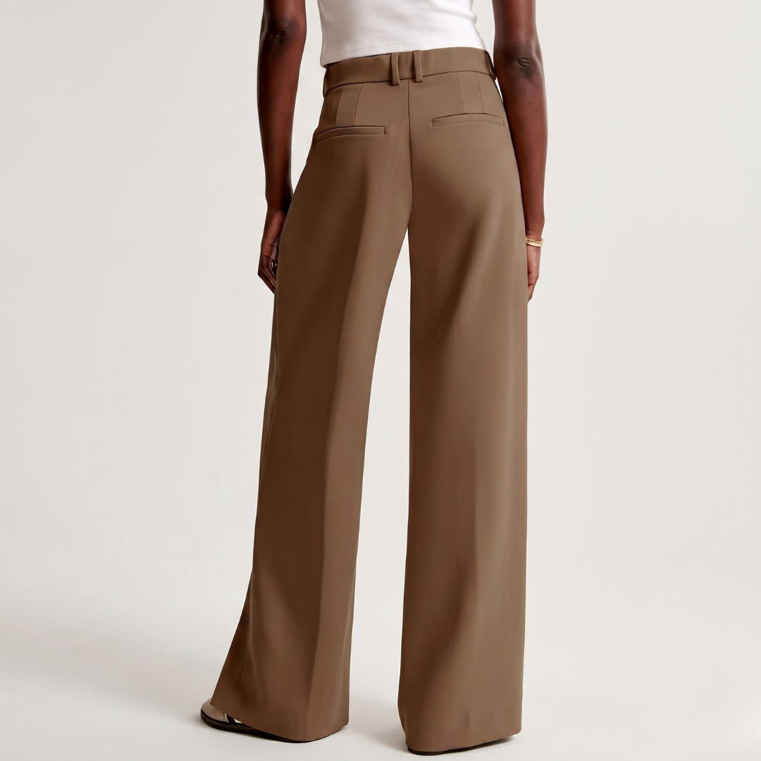Retro dei pantaloni cammello con tasche a filetto e gamba ampia
