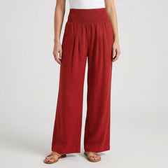 Pantaloni palazzo bordeaux con fascia elasticizzata in vita e gamba fluida