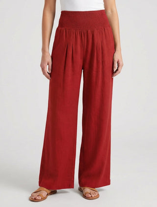 Pantaloni palazzo bordeaux con fascia elasticizzata in vita e gamba fluida
