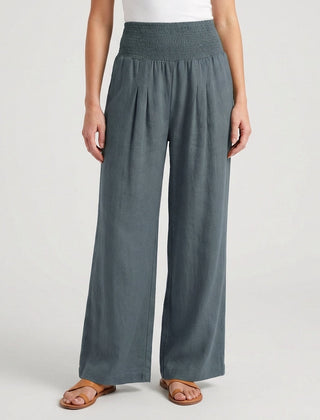 Pantaloni donna grigi a vita alta con pieghe frontali e caduta ampia