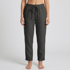 Pantaloni donna grigio scuro con coulisse in vita e orlo risvoltato alla caviglia