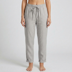 Pantaloni donna grigi con vita elastica, tasche laterali e fondo risvoltato