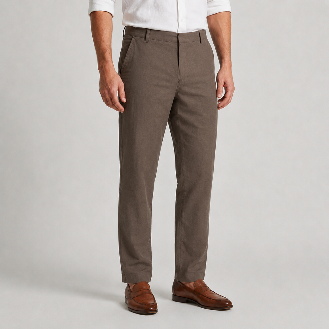 Pantaloni uomo chino marrone tortora con tasche inclinate e gamba dritta