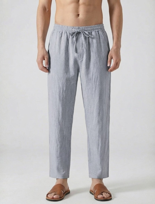 Pantaloni uomo grigio chiaro con vita elastica, tasche laterali e gamba dritta