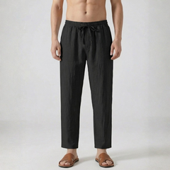 Pantaloni uomo neri dritti con vita elastica regolabile e orlo alla caviglia