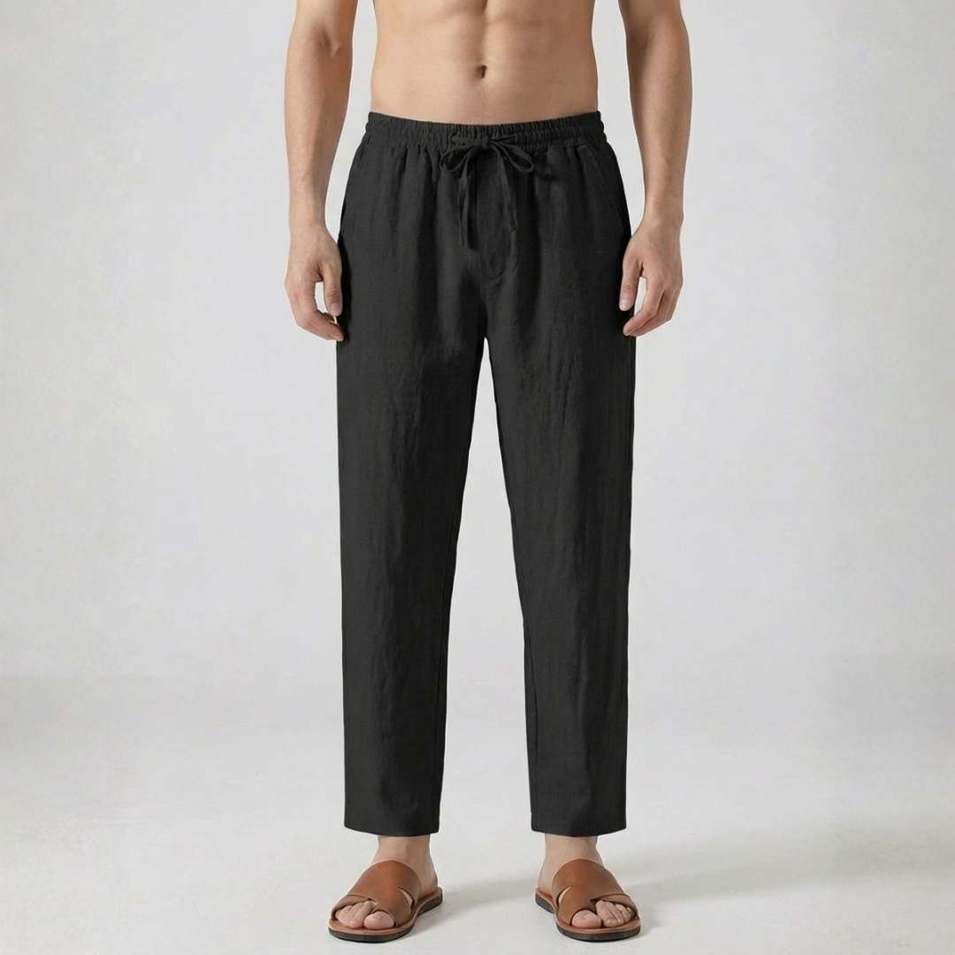 Pantaloni uomo neri dritti con vita elastica regolabile e orlo alla caviglia