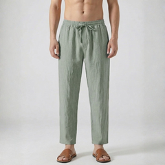 Pantaloni uomo verde salvia dal taglio rilassato con laccetto annodato in vita