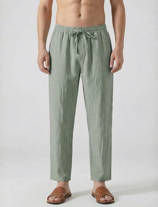 Pantaloni uomo verde salvia dal taglio rilassato con laccetto annodato in vita