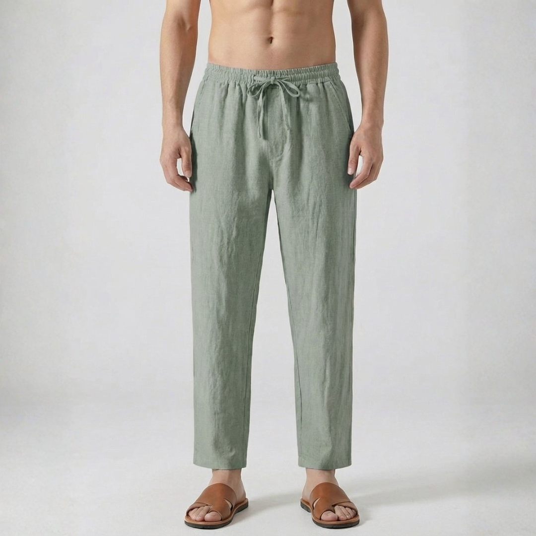 Pantaloni uomo verde salvia dal taglio rilassato con laccetto annodato in vita