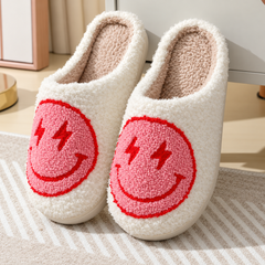 Pantofole donna con smiley rosa dal contorno rosso e retro aperto
