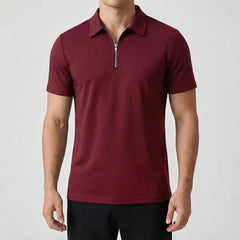 Polo uomo bordeaux manica corta con cursore zip argentato sul davanti