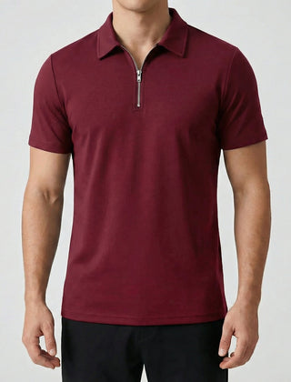 Polo uomo bordeaux manica corta con cursore zip argentato sul davanti