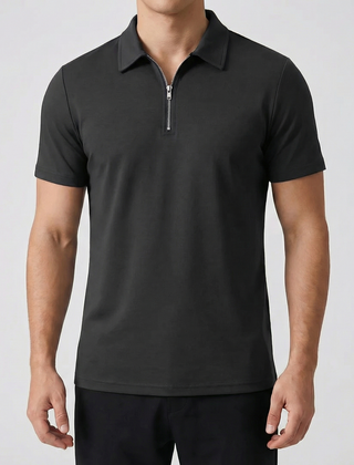Polo uomo grigio scuro con mezza zip e maniche corte lisce
