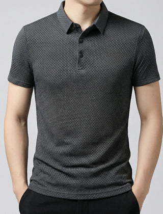 Polo uomo grigio scuro con texture a nido d'ape e colletto classico