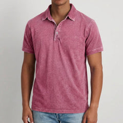 Polo uomo rosa antico effetto lavato con colletto aperto e maniche corte