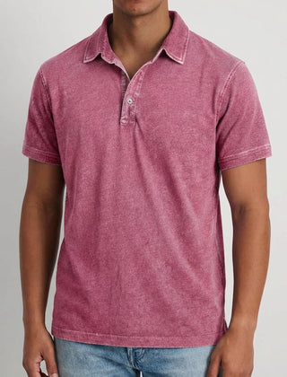 Polo uomo rosa antico effetto lavato con colletto aperto e maniche corte