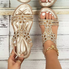Sandali donna oro con strass dorati e sottopiede imbottito luminoso
