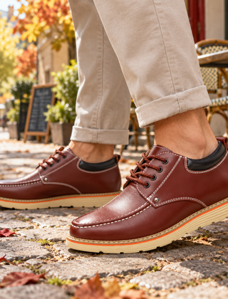 Scarpe uomo stringate marrone scuro con occhielli metallici e cucitura sulla punta