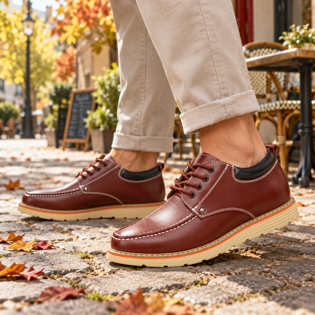 Scarpe uomo stringate marrone scuro con occhielli metallici e cucitura sulla punta
