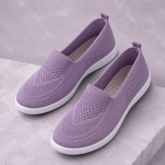 Sneakers donna lilla in maglia traforata senza lacci con punta tonda